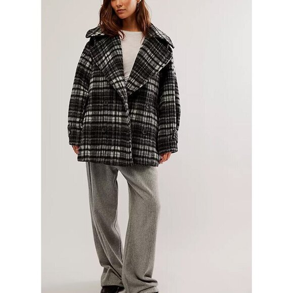 FREE PEOPLE Highlands Wool Peacoat / Salt & Pepper - Picture 1 of 8